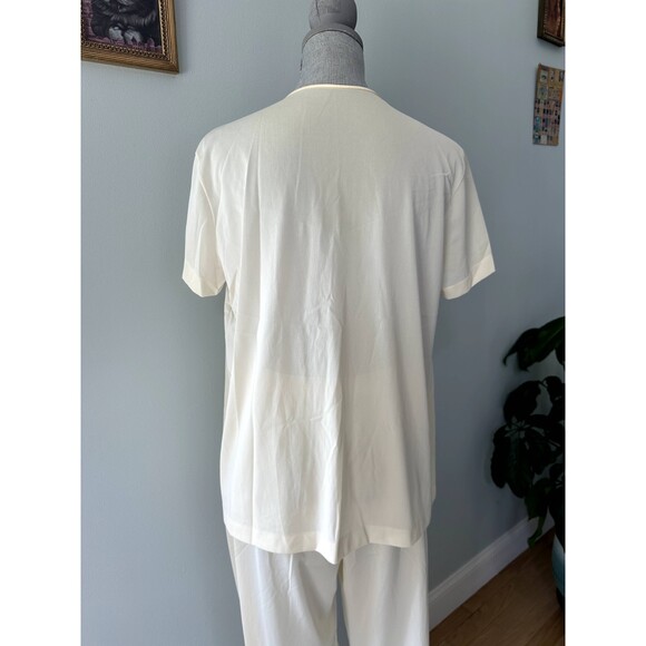 80s Vintage Vanity Fair Pajama Set Size 38 Cream Short Sleeve Top Long Pants - Picture 2 of 13